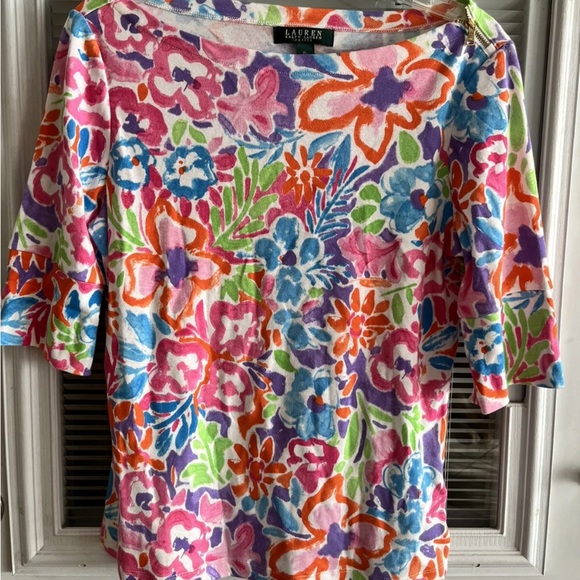 Ralph Lauren Colorful Floral Top 3/4 Sleeves - Picture 1 of 5